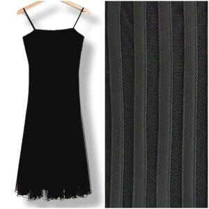 FRANK LYMAN Fit & Flare Midi Dress Black Mesh & Ribbon Sz 4